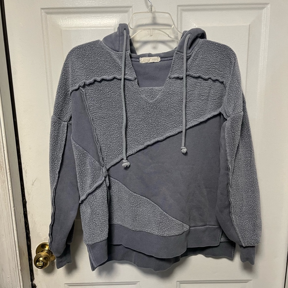 Gilded Intent Gray Patchwork V-Neck Sweater